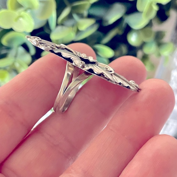 Vintage YY Navajo Artist Signed LargeSterling Silver Blossom Ring Womens Size 6
